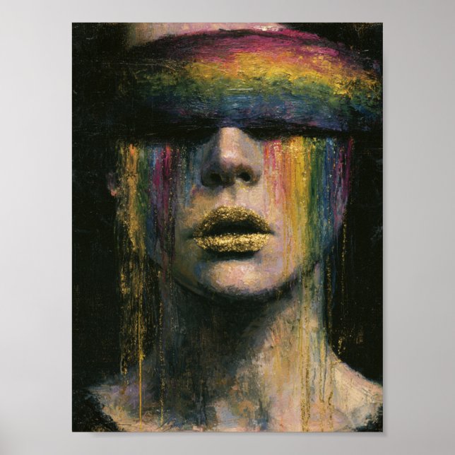 Woman in Rainbow Blindfold Poster (Front)