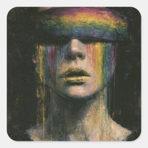 Woman in Rainbow Blindfold Square Sticker