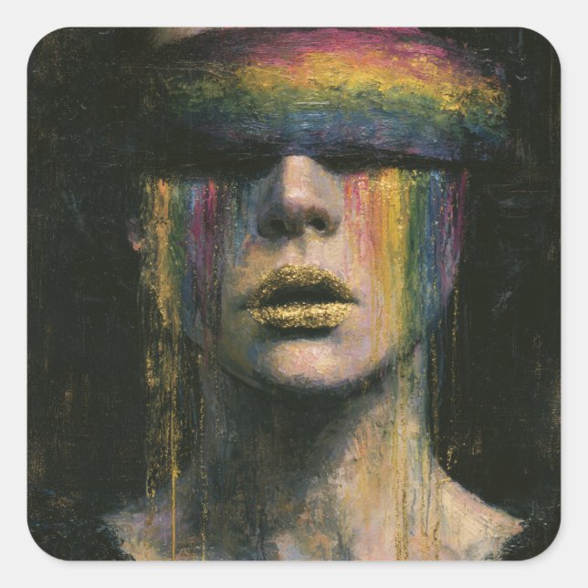 Woman in Rainbow Blindfold Square Sticker (Front)