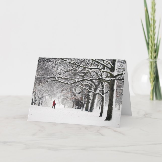 Woman In Red Coat Holiday Card (Front)
