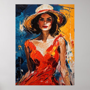 Woman in Red Cocktail Dress Poster
