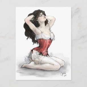 Woman in Red Corset Postcard