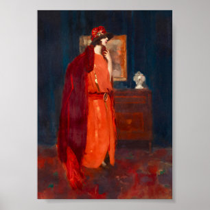 Woman in Red Dress Vintage Portrait Art Poster