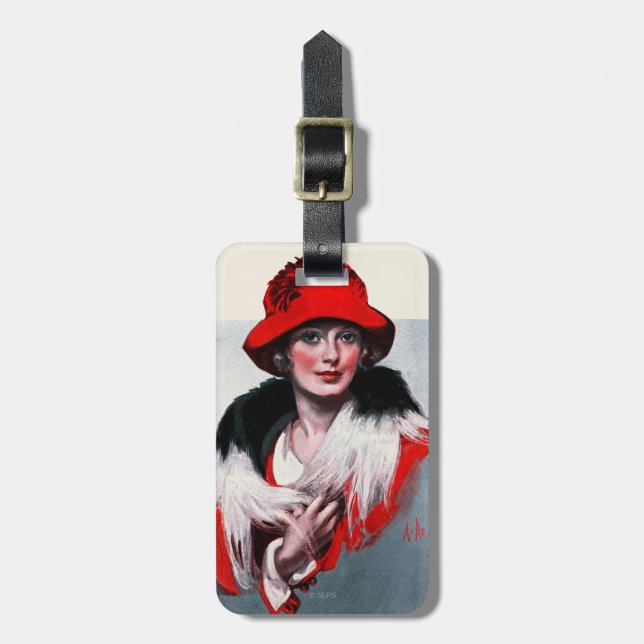 Woman in Red Hat Luggage Tag (Front Vertical)