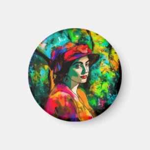Woman in Red Hat Magnet