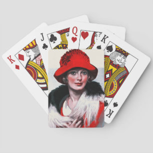 Woman in Red Hat Playing Cards