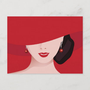 Woman in Red Hat Retro Art Postcard
