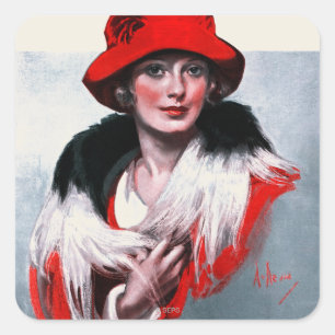 Woman in Red Hat Square Sticker