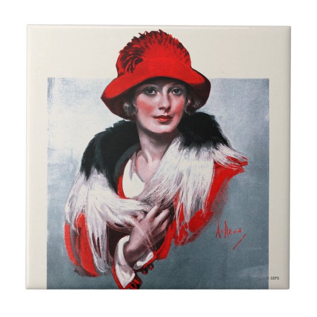 Woman in Red Hat Tile (Front)