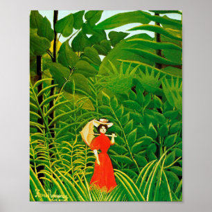 Woman in red in the forest by Henri Rousseau Poster
