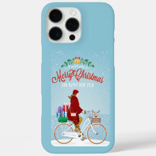Woman in Red Riding Bicycle Merry Christmas Phone iPhone 16 Pro Max Case