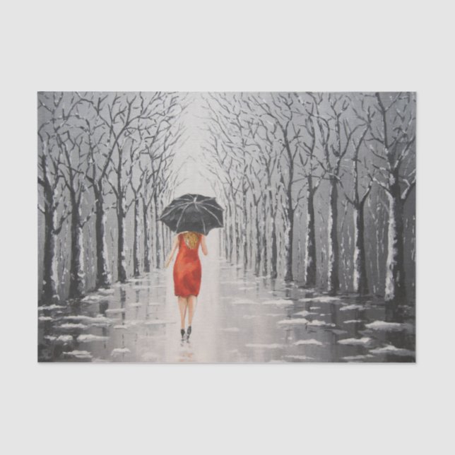 Woman in Red Walks Through The Snow Tissue Paper (Front)