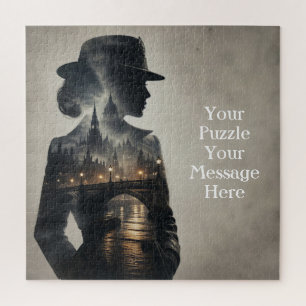 Woman in skyline London landscape Jigsaw Puzzle