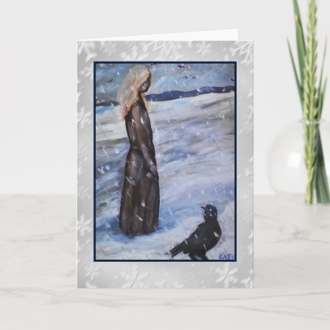 Woman in Snow with Crow Art Card (Front)
