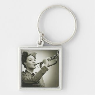 Woman in Soldier Uniform Key Ring