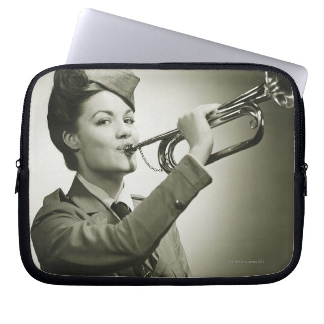 Woman in Soldier Uniform Laptop Sleeve (Front)