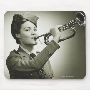 Woman in Soldier Uniform Mouse Mat