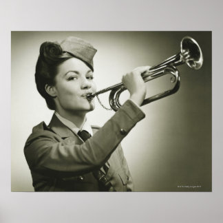 Woman in Soldier Uniform Poster
