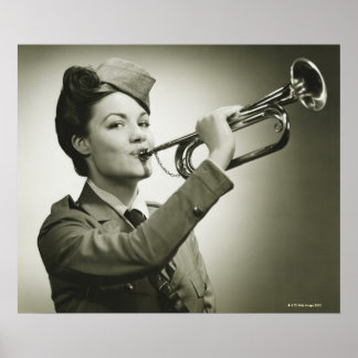 Woman in Soldier Uniform Poster