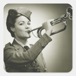 Woman in Soldier Uniform Square Sticker