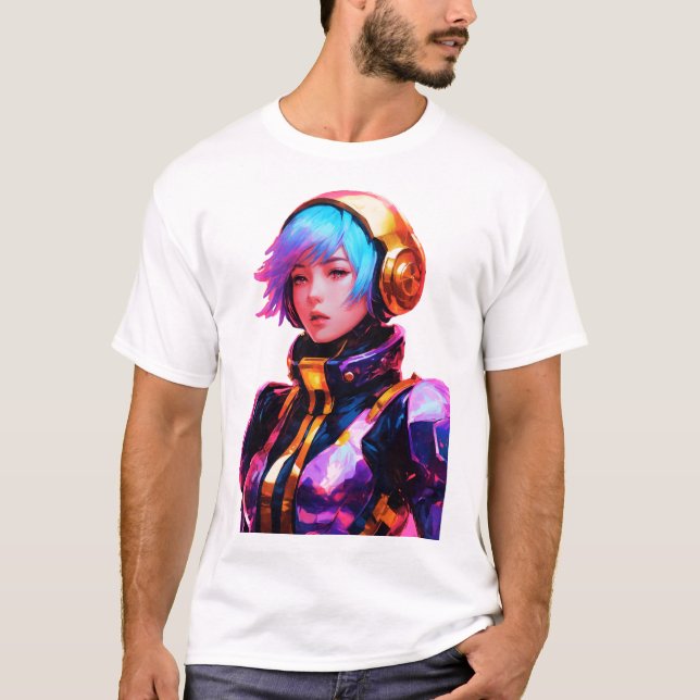 Woman In Spacesuit Anime Style T-Shirt (Front)