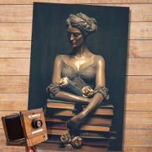 Woman in Stone with Books 4 Decoupage Paper