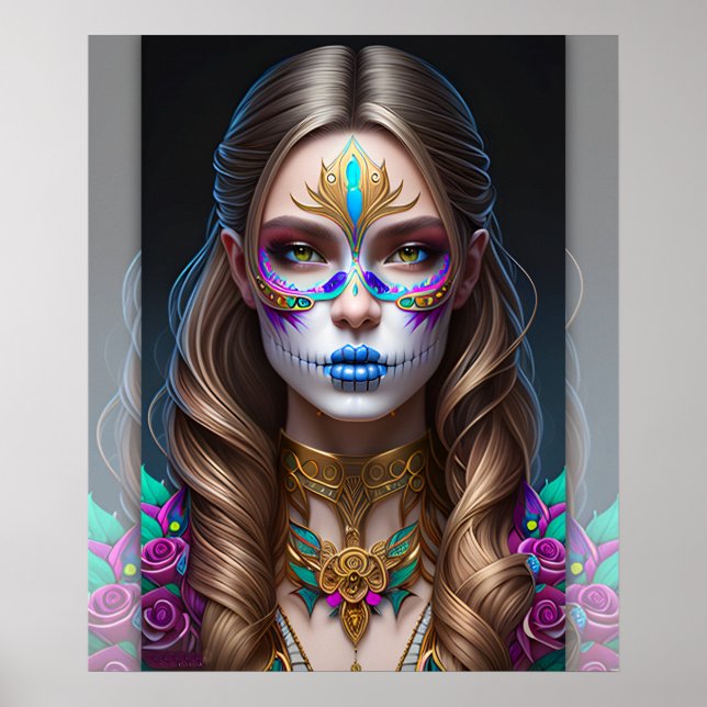 Woman in Sugar Skull Makeup - Sugar Skull Art Poster (Front)