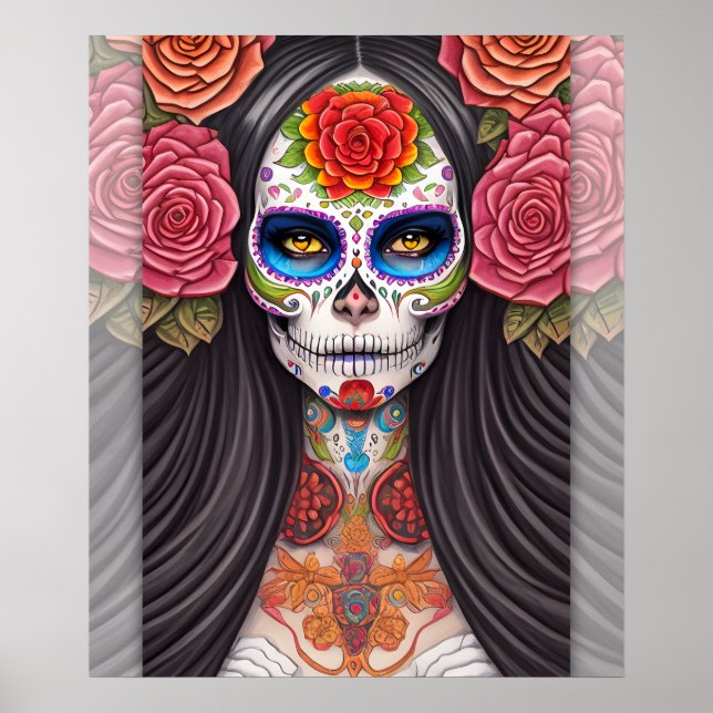 Woman in Sugar Skull Makeup - Sugar Skull Art Poster (Front)