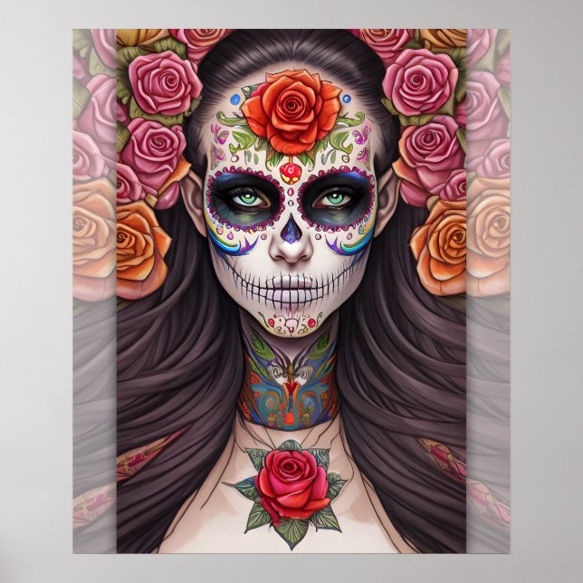 Woman in Sugar Skull Makeup - Sugar Skull Art Poster (Front)