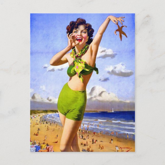 Woman in Swimsuit at the Beach Postcard (Front)