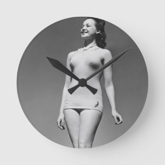 Woman in Swimsuit Round Clock
