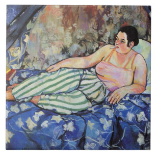 Woman in the Blue Bedroom (by Suzanne Valadon) Tile