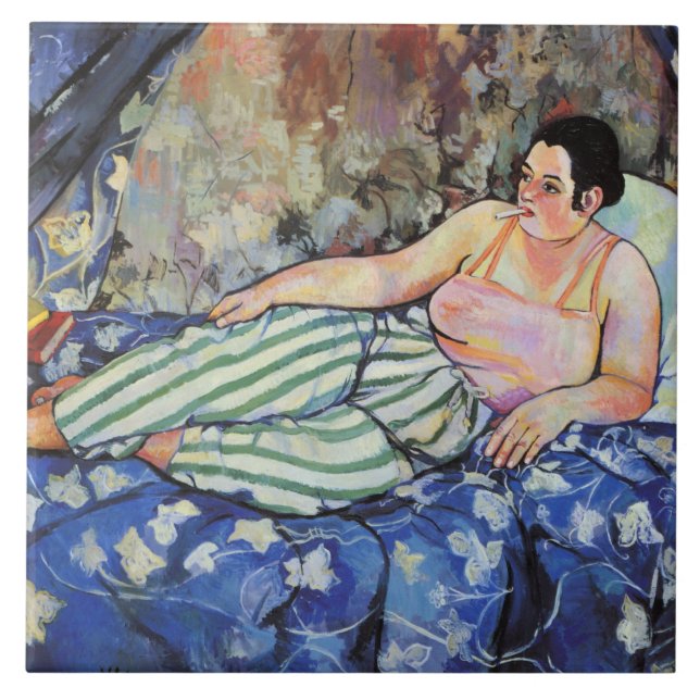 Woman in the Blue Bedroom (by Suzanne Valadon) Tile (Front)