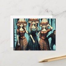 Woman in the Forest With Lampshade Hat and Bigfoot