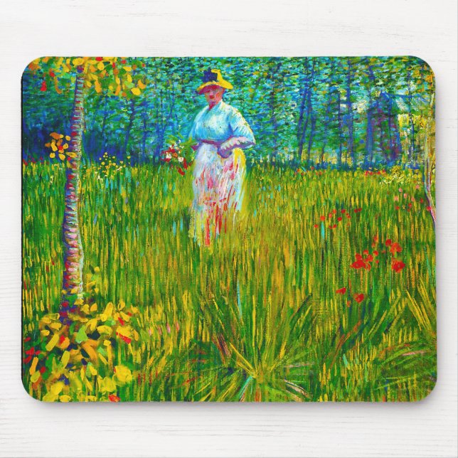 Woman in the Garden by Vincent Van Gogh Mouse Mat (Front)