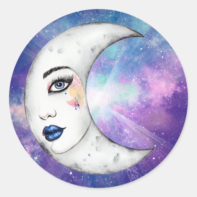 woman in the moon classic round sticker (Front)
