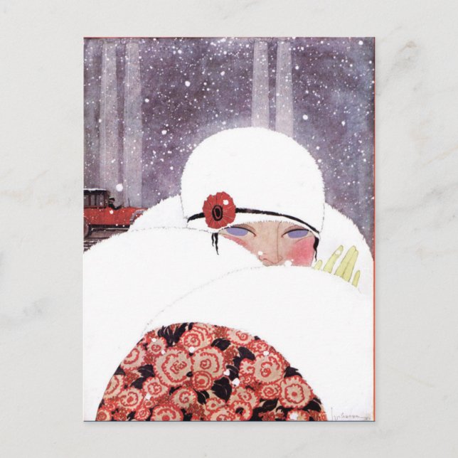 WOMAN IN THE SNOW,WINTER BEAUTY FASHION POSTCARD (Front)