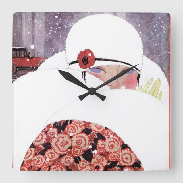 WOMAN IN THE SNOW,WINTER BEAUTY FASHION SQUARE WALL CLOCK (Front)