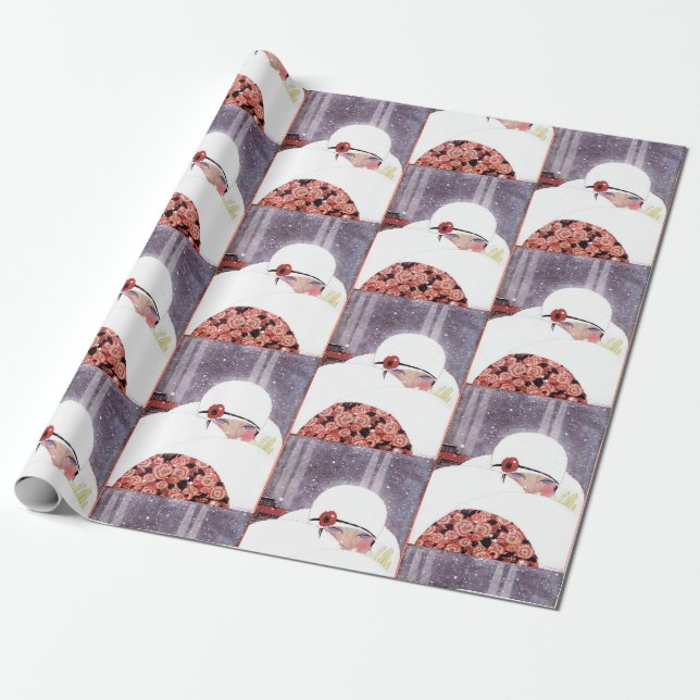 WOMAN IN THE SNOW,WINTER BEAUTY FASHION WRAPPING PAPER (Unrolled)