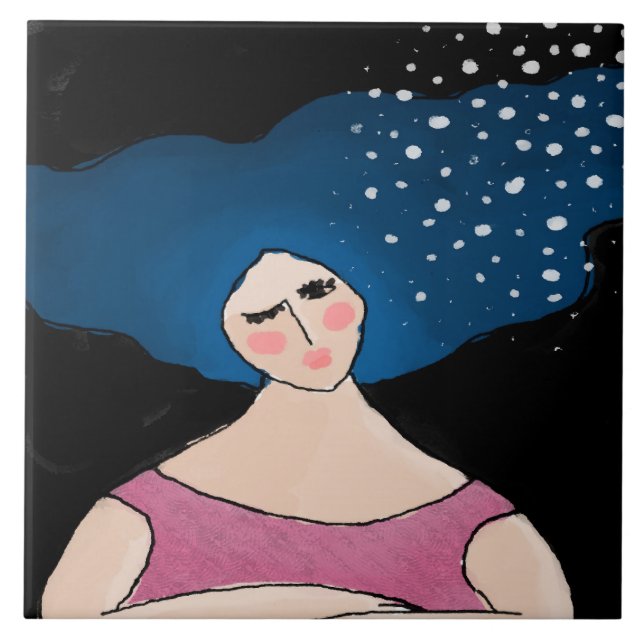 Woman in the Starlight Abstract Digital Painting Tile (Front)