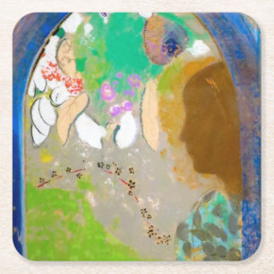 Woman in the Window, Redon Square Paper Coaster