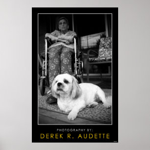 Woman in Wheel Chair and Small Dog Poster