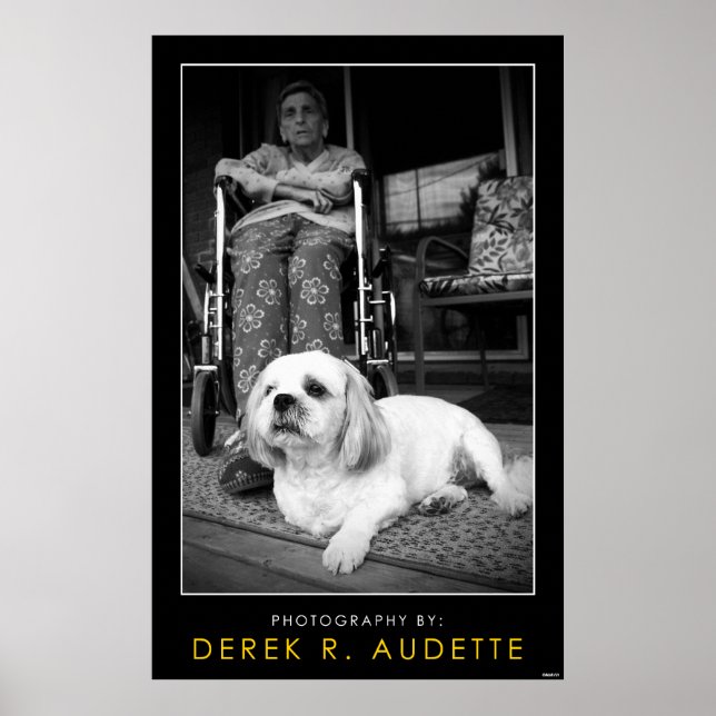 Woman in Wheel Chair and Small Dog Poster (Front)
