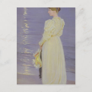 Woman in White on a Beach, 1893 Postcard
