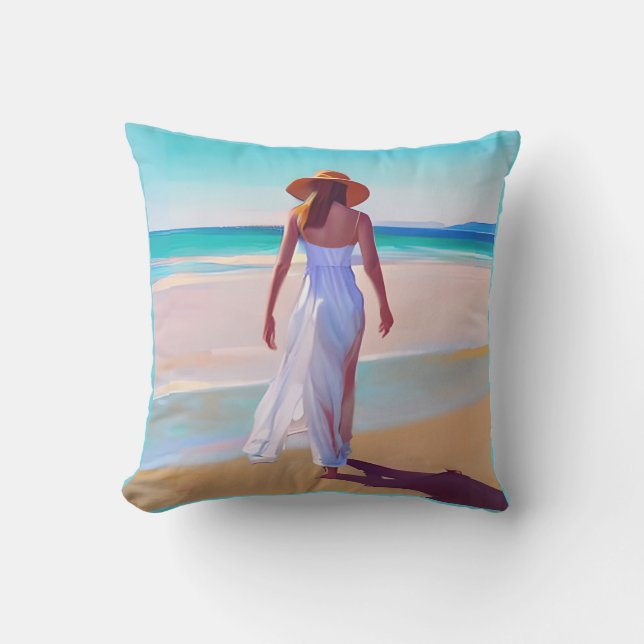 Woman in White on the Beach Cushion (Front)