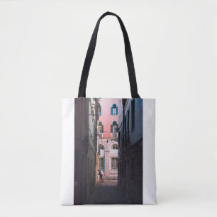 WOMAN IN WHITE SHIRT AND BLACK PANTS WALKING ON SI TOTE BAG