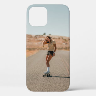 Woman in white shirt running on road in the mornin iPhone 12 case