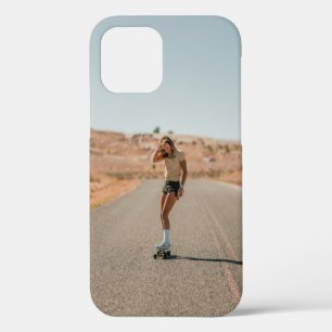 Woman in white shirt running on road in the mornin iPhone 12 case
