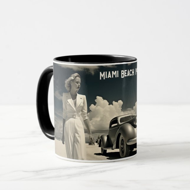 Woman in white walking on the beach in Miami Mug (Front Left)