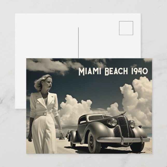 Woman in white walking on the beach in Miami Postcard (Front/Back)